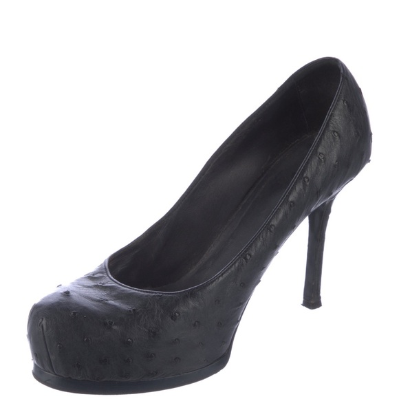 Yves Saint Laurent Shoes - Yves Saint Laurent Tribtoo Ostrich Platform Pumps